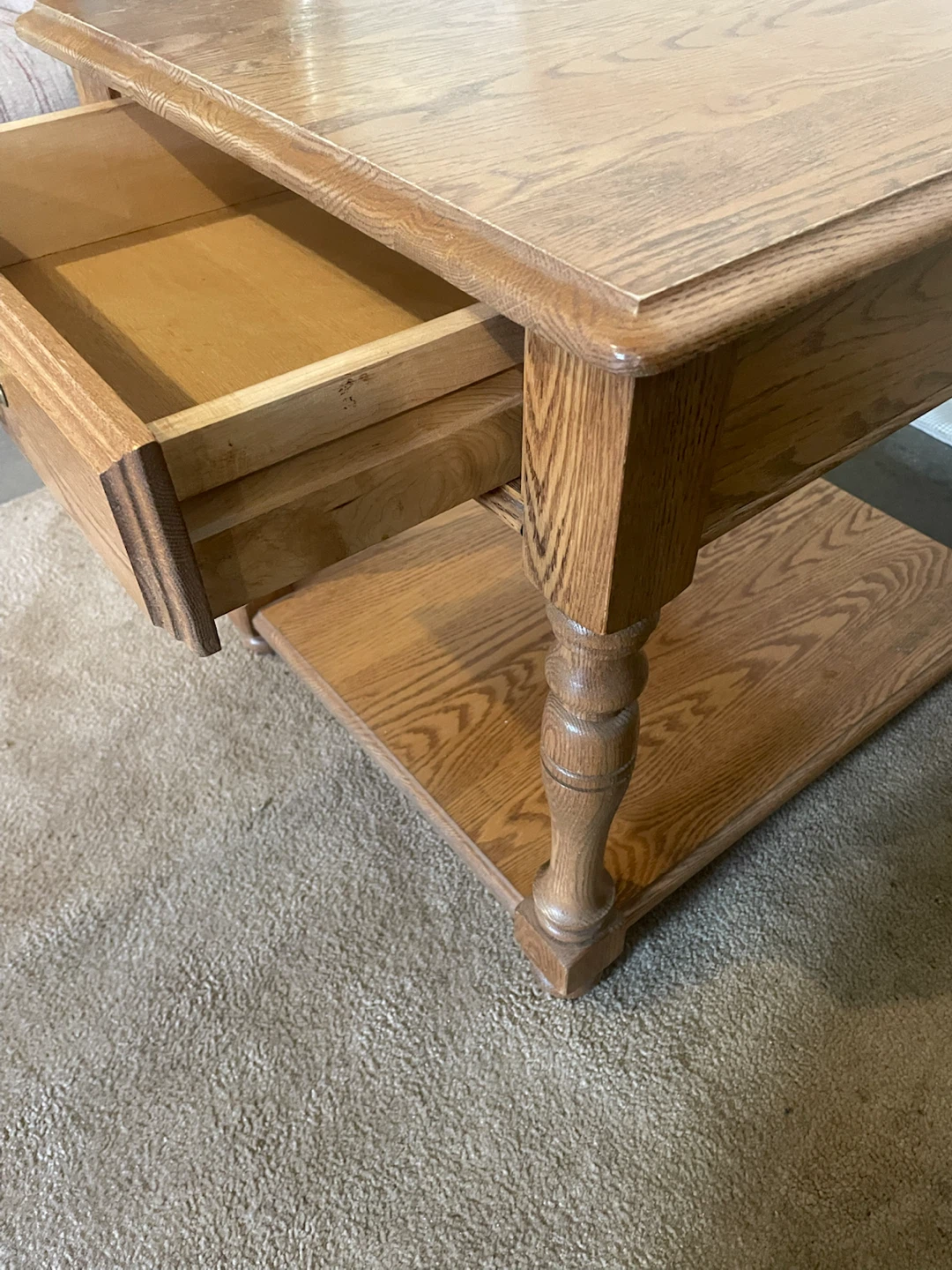 Oak End Table with Drawer - photo 2