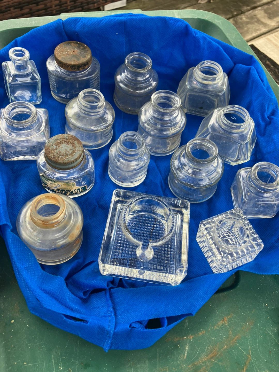 Vintage Glass Ink Wells and Holders Set