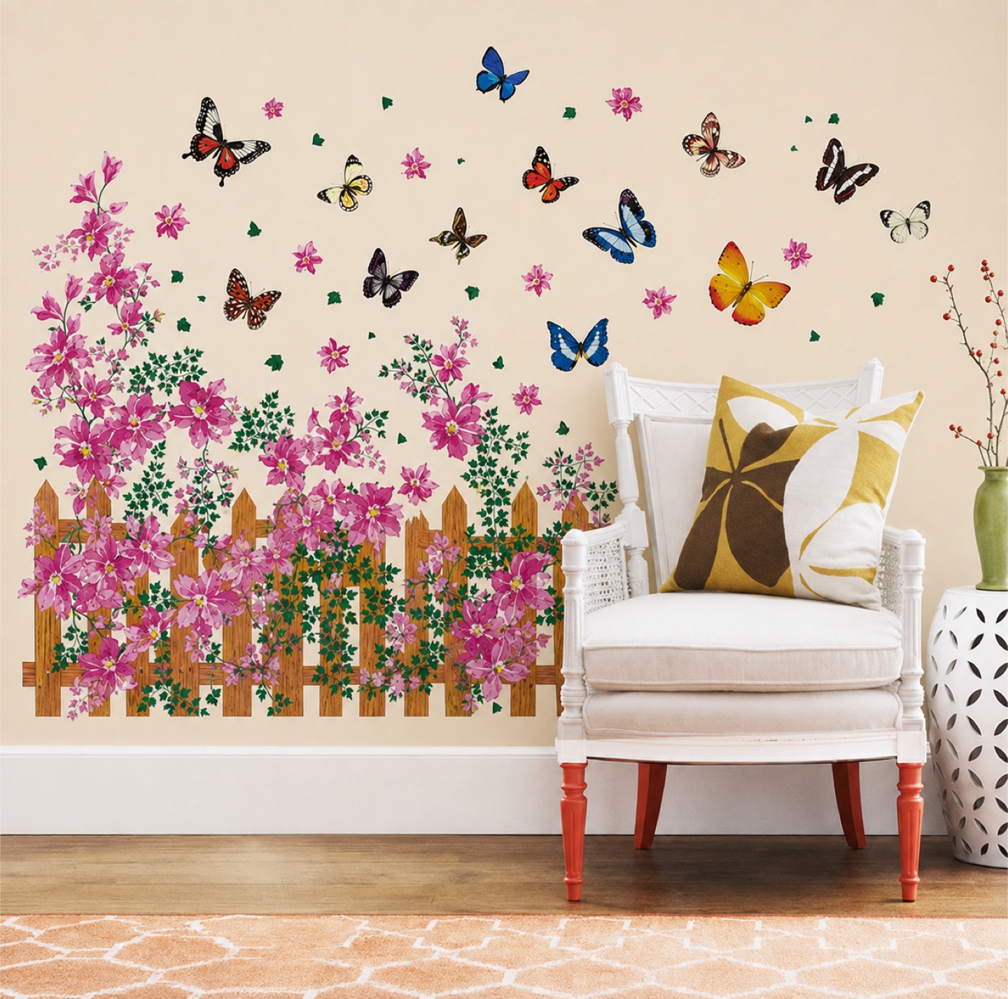 Butterfly and Flower Fence Wall Decals - photo 5