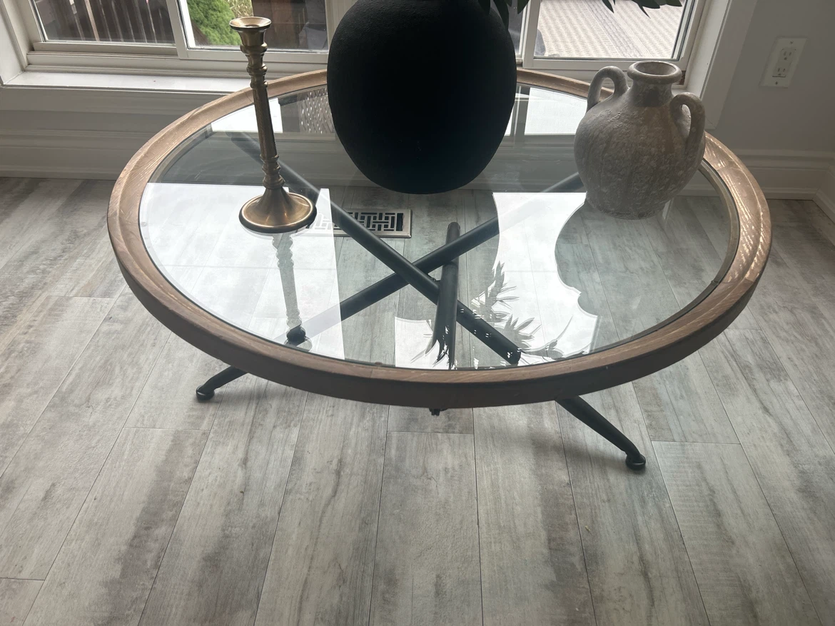 Glass Top Coffee Table with Metal Base