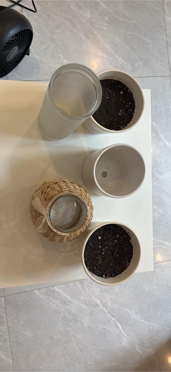 White Ceramic Plant Pots and Glass Vase Set - photo 3