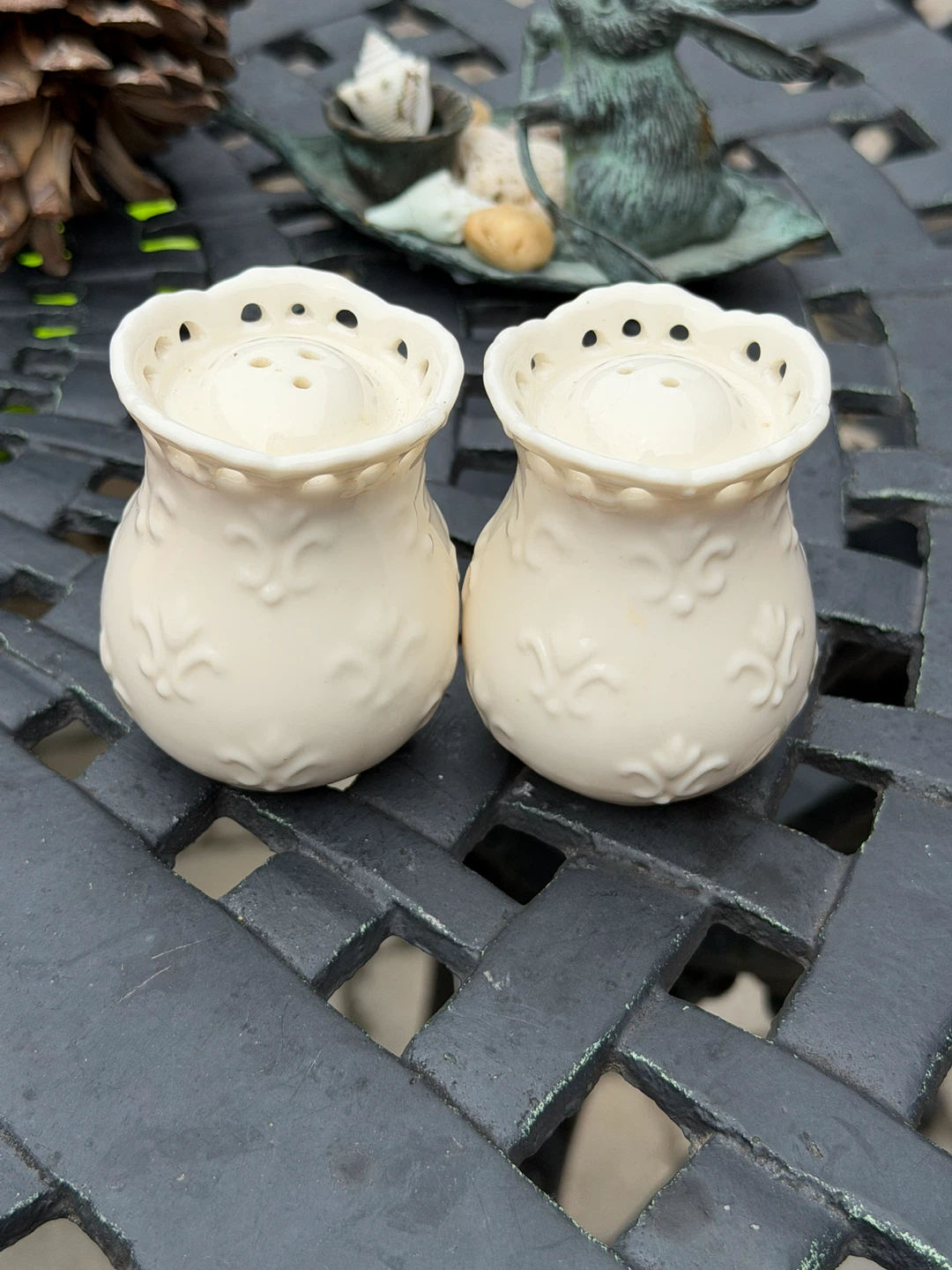 Skye McGhie Cream Lace Salt and Pepper Shakers