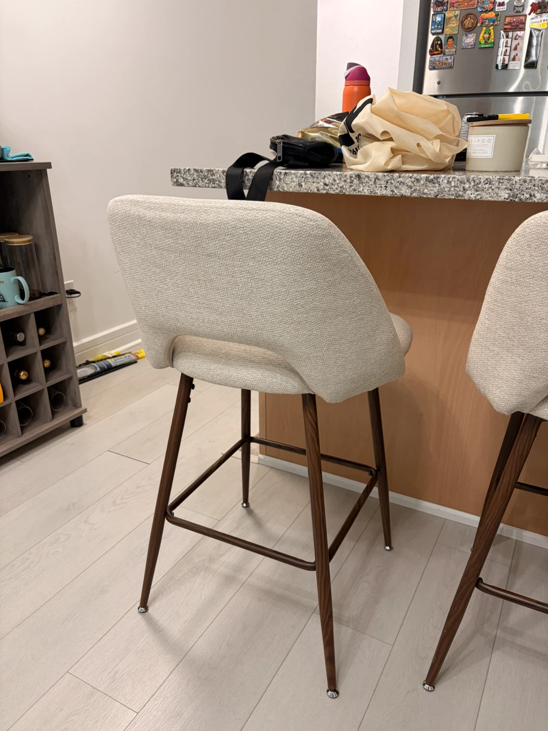 Premium Cream Upholstered Bar Stools with Wooden Legs - photo 2