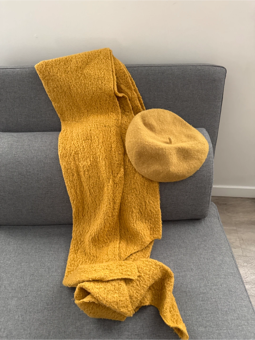 Yellow Boucle Scarf and Beret Set