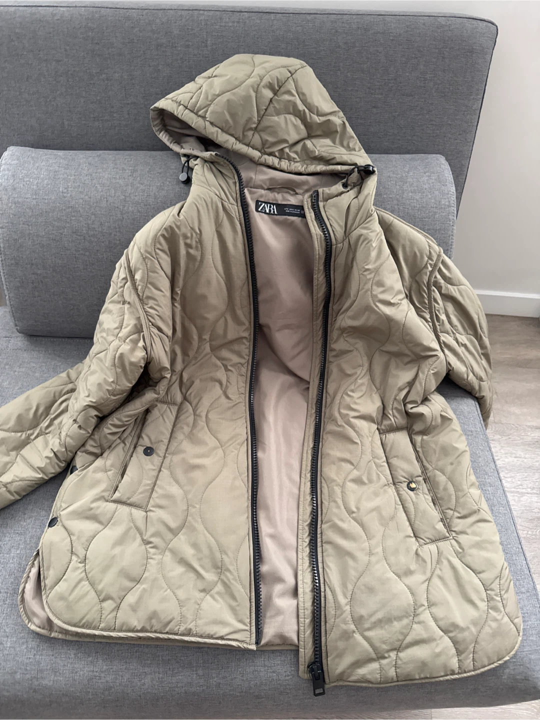 Zara Quilted Hooded Jacket - Khaki