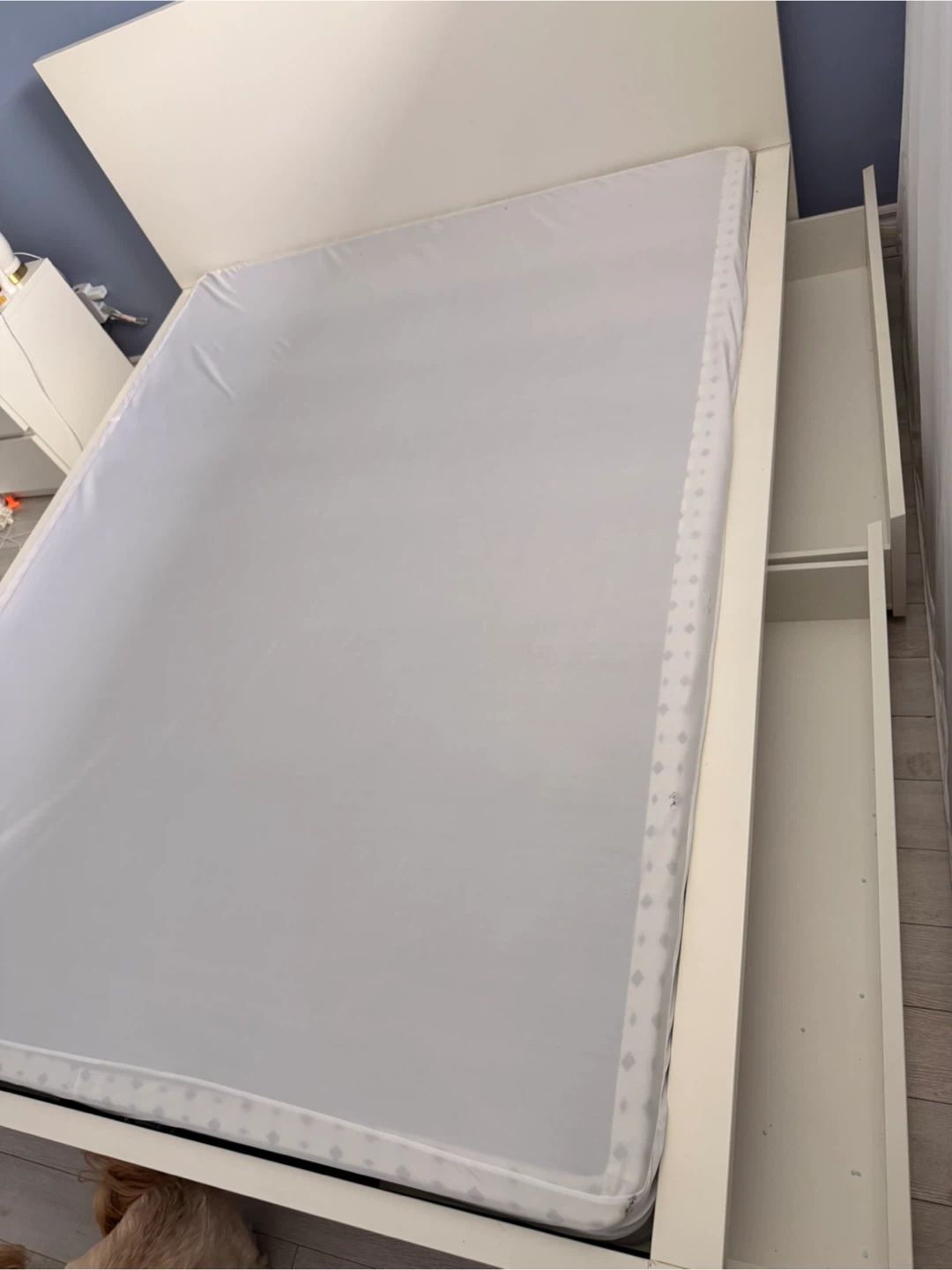 White Wooden Bed Frame with Drawers - photo 2