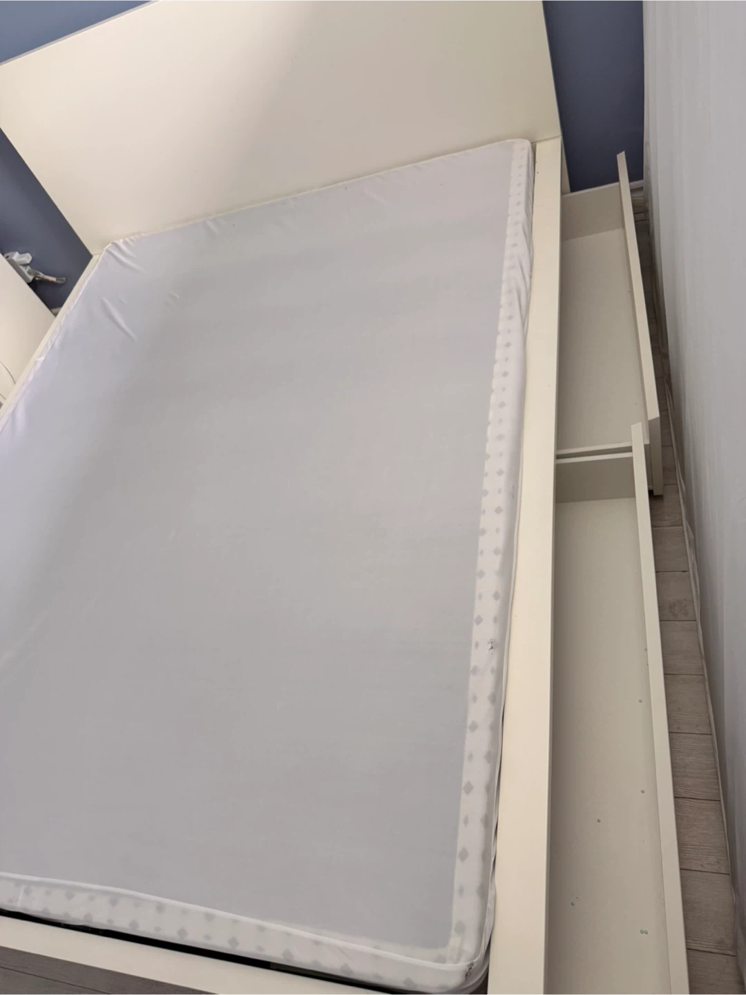White Wooden Bed Frame with Drawers - photo 3