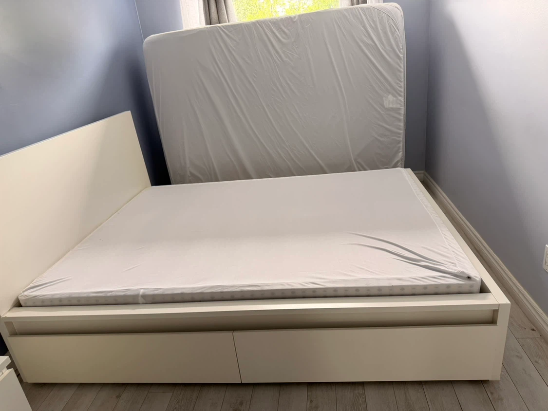 White Wooden Bed Frame with Drawers - photo 4