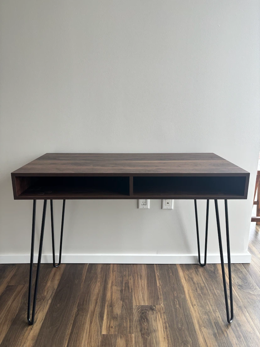 Modern Style Walnut Desk with Open Shelving