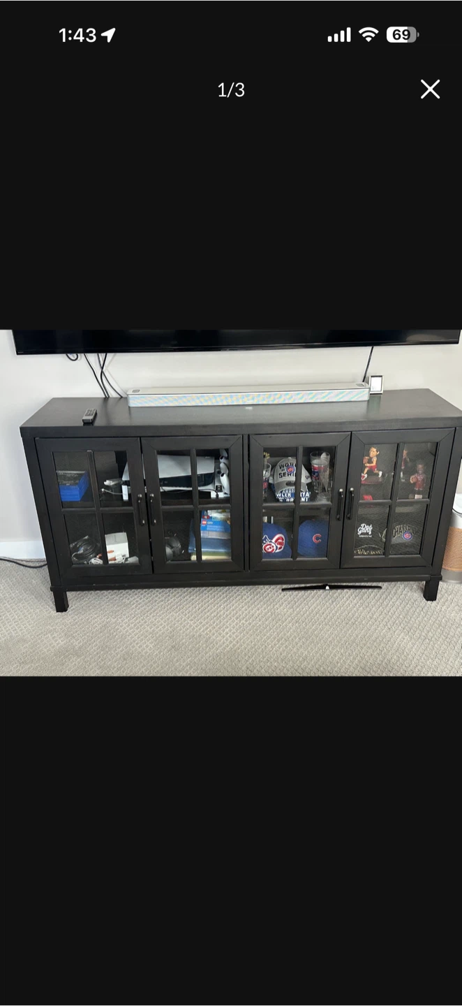 Black Media Console with Glass Doors