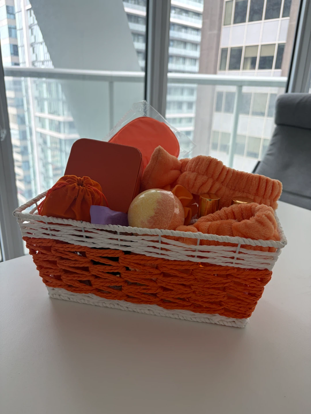 New - Orange Spa Gift Basket with Bath Bomb and Accessories