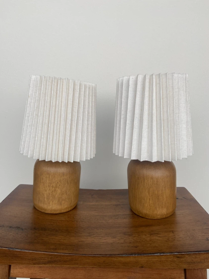 Set of 2 faux Wood Table Lamps with Pleated Shades