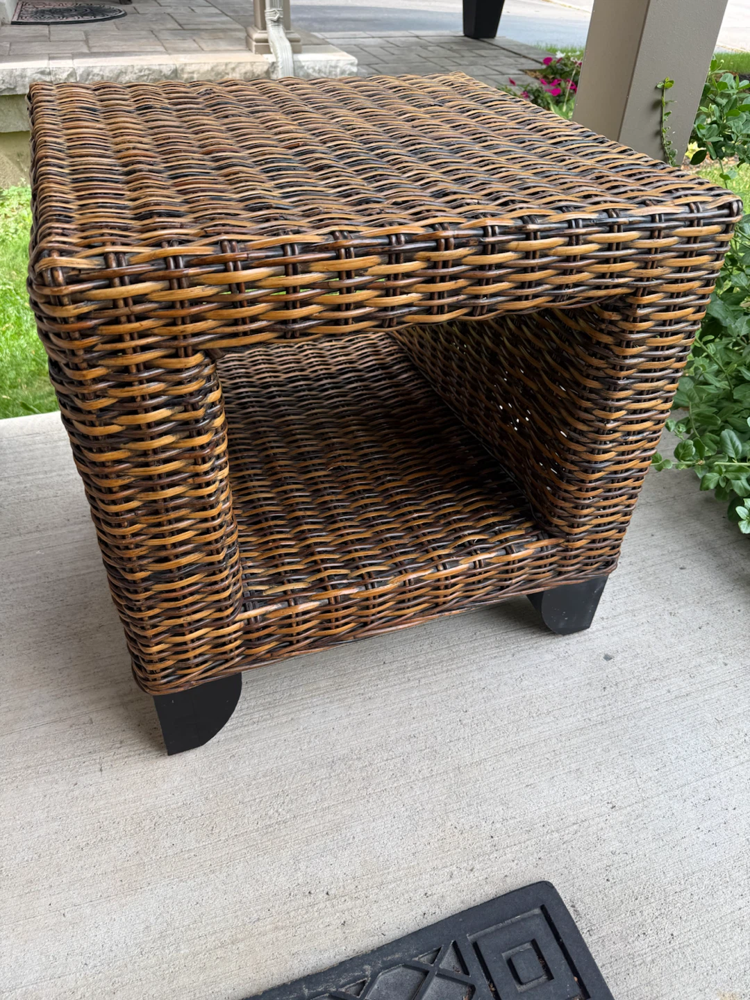 Wicker Side Table with Shelf
