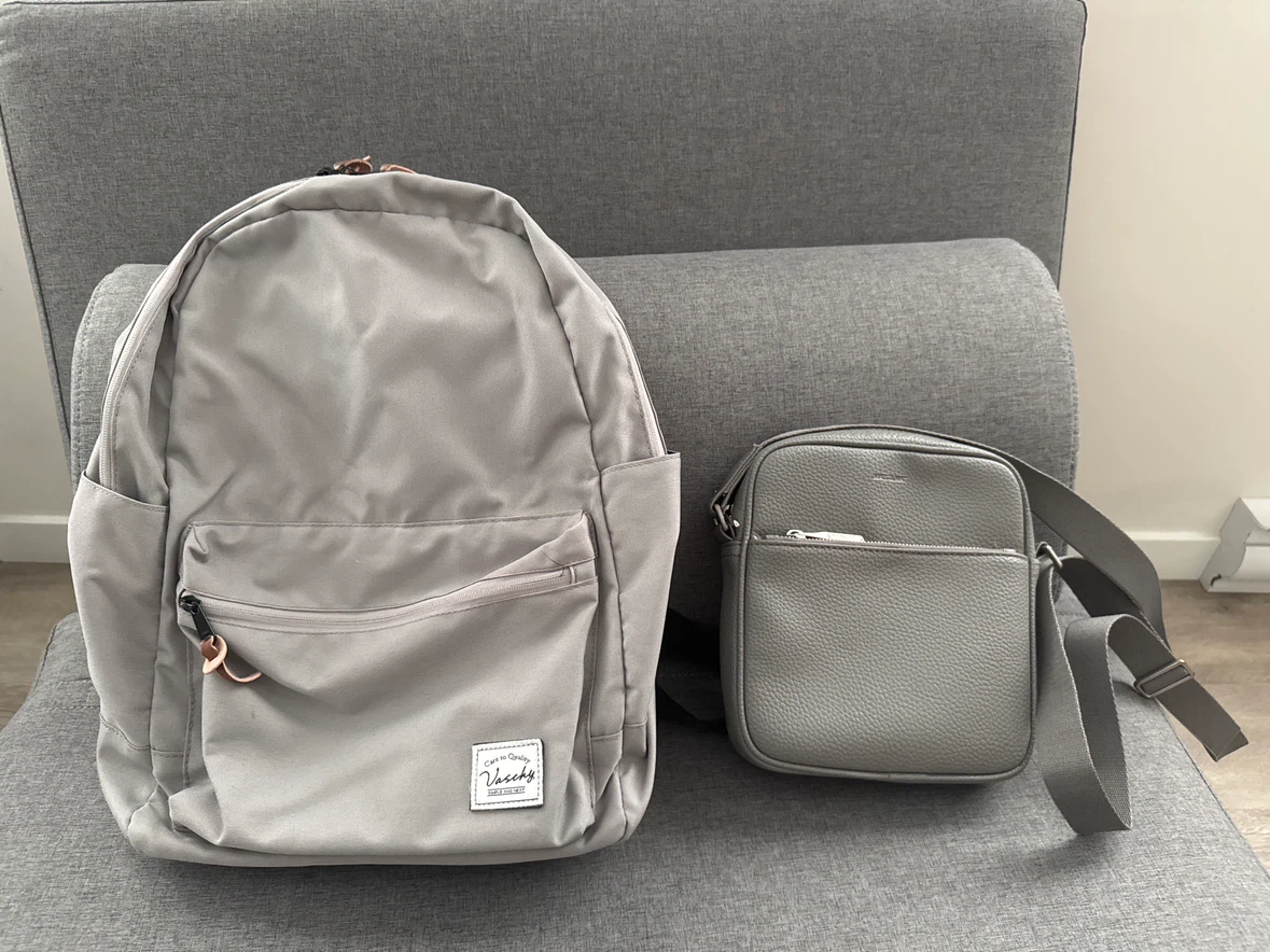 Vaschy Backpack and Crossbody Bag Set - Grey