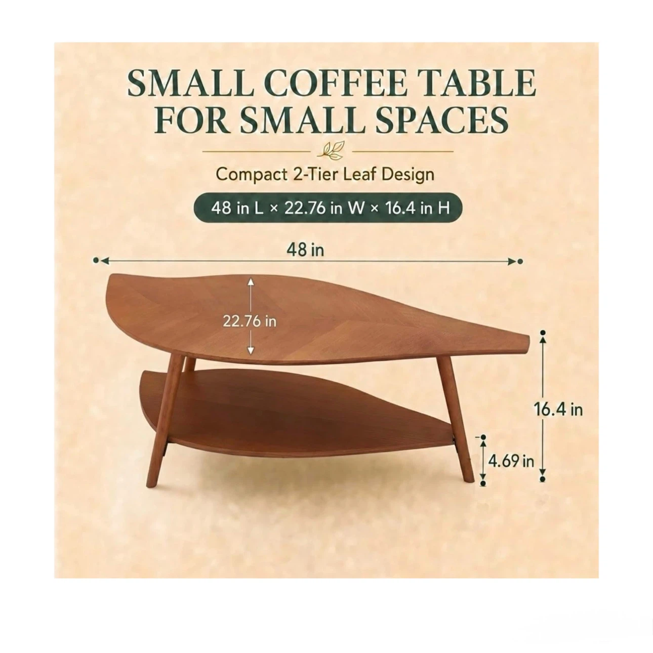 Brand new 48"D x 17.72"W x 24.6"H Leaf Coffee Table - photo 3