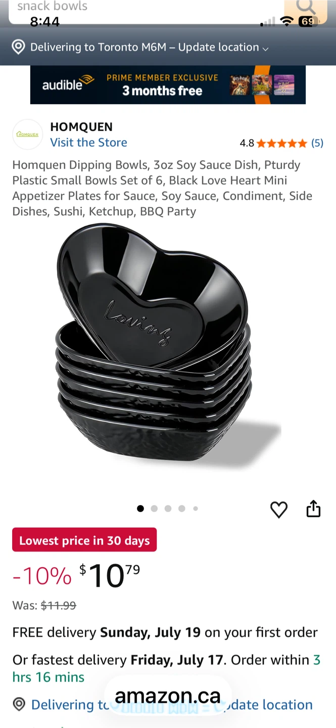 Homquen Black Heart Dipping Bowls Set of 6