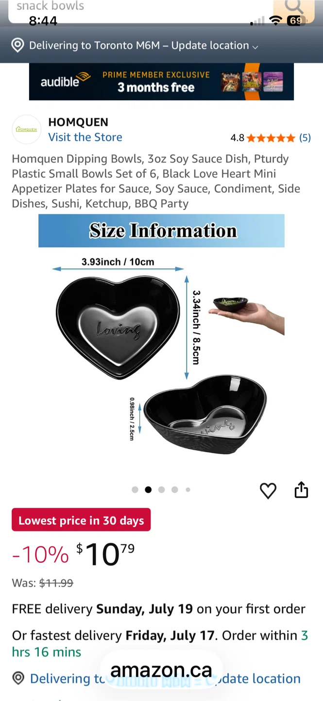 Homquen Black Heart Dipping Bowls Set of 6 - photo 2