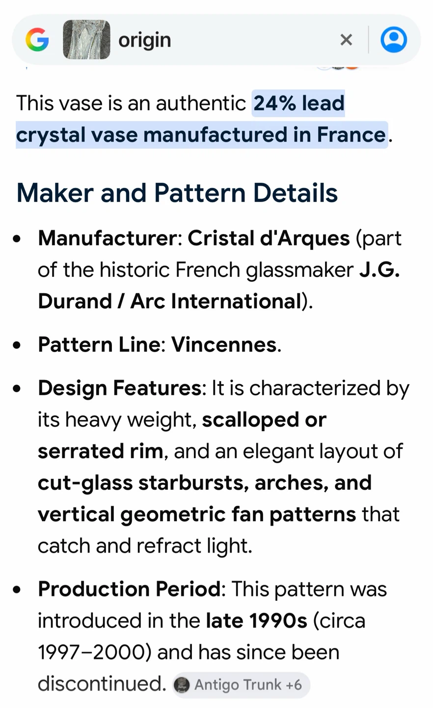 Cristal d'Arques Vincennes Crystal Vase - photo 4