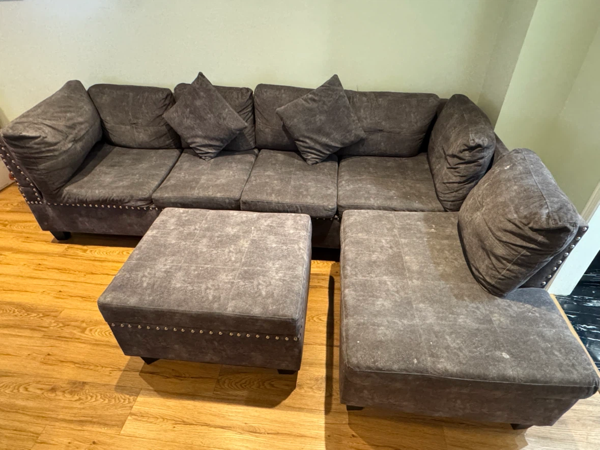 5 Piece Dark Grey Sectional Sofa Set with Ottoman & Chaise