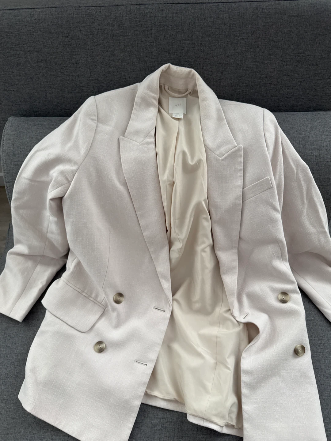 H&M Light Pink Linen Blend Double-Breasted Blazer