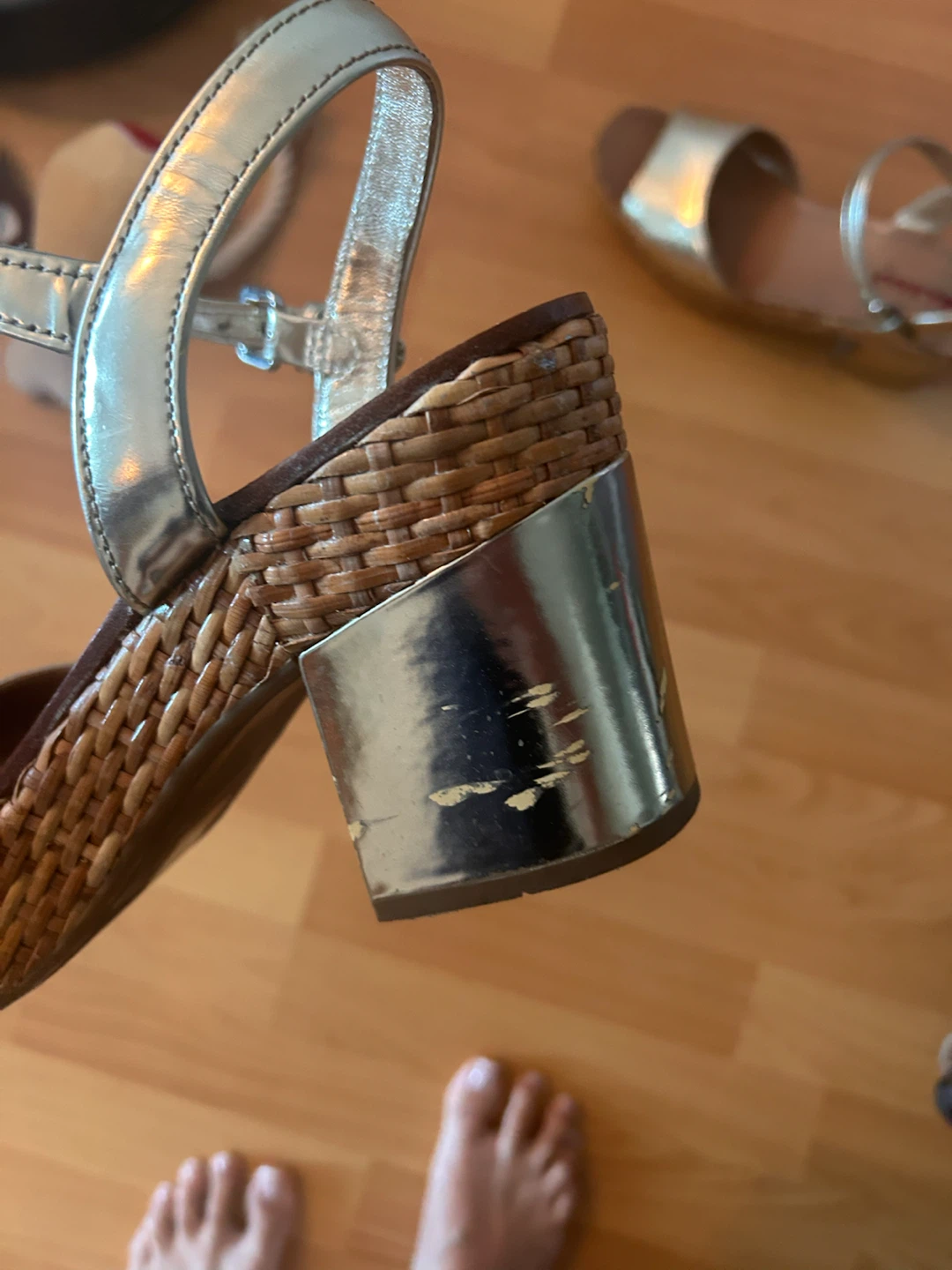 Prada Gold Strappy Platform Wedge Sandals - photo 3