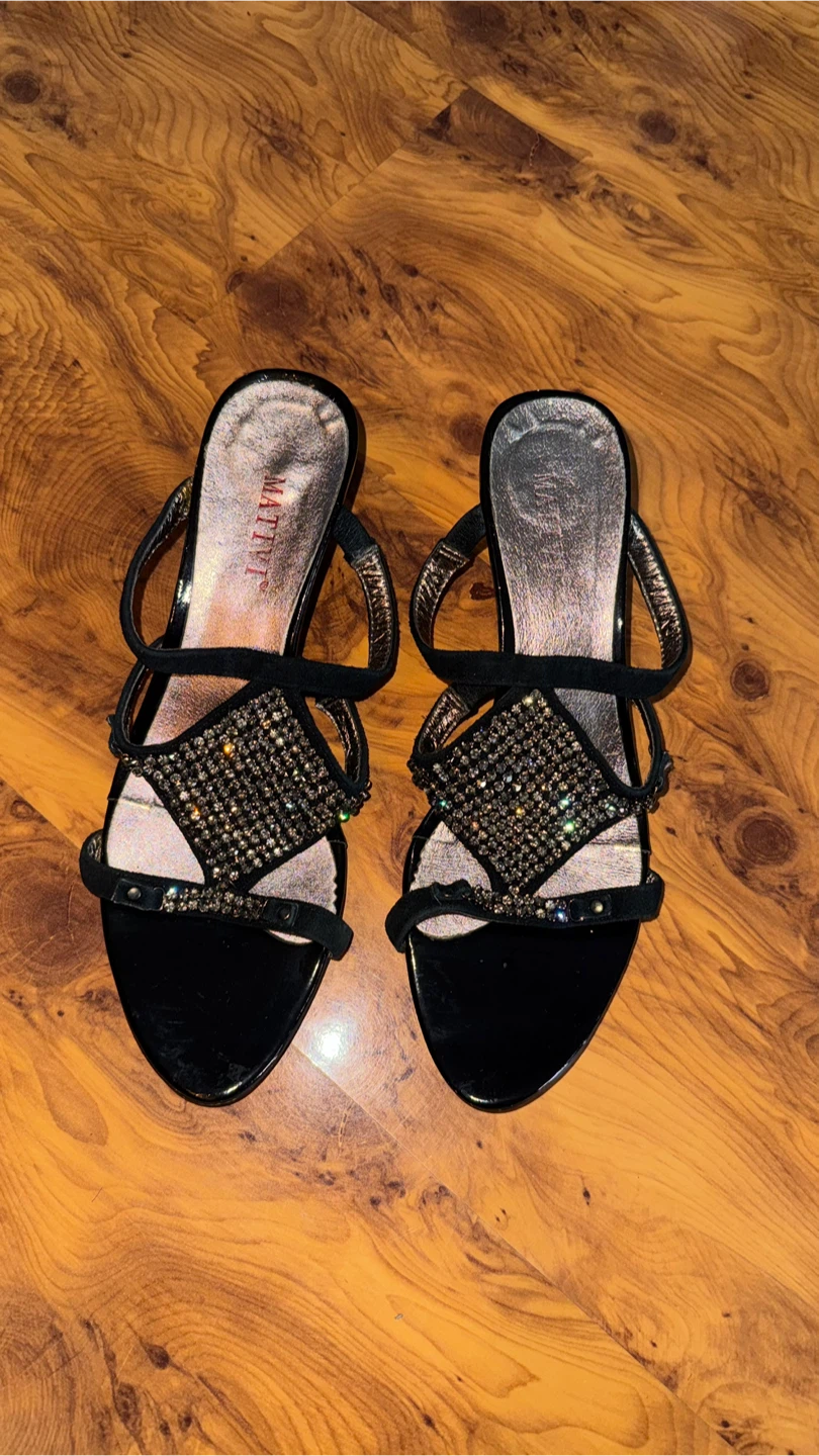 Mativi Black Embellished Heeled Sandals