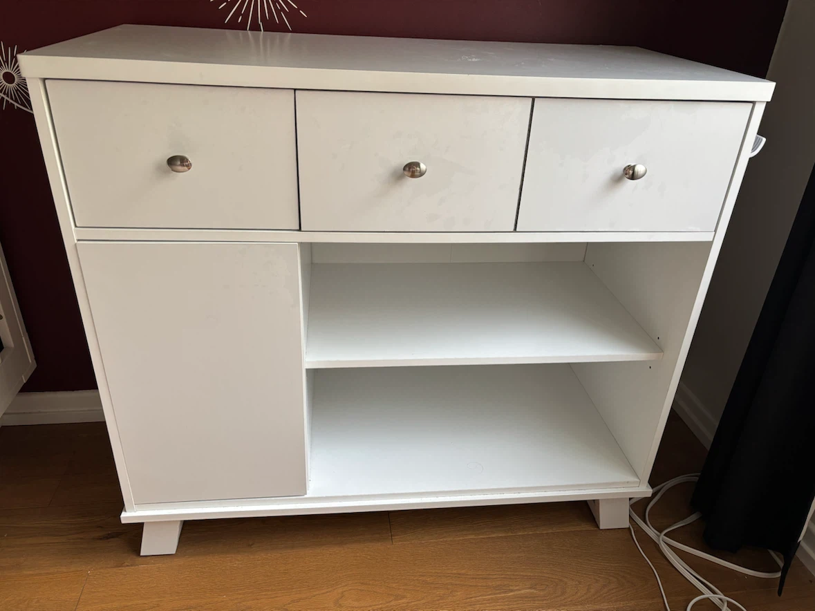 White Baby Changing Table with Drawers and Shelves