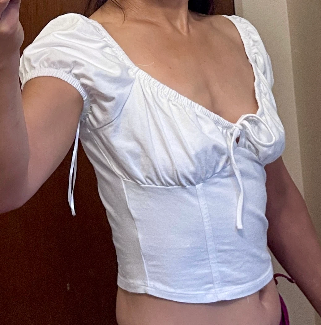 Garage White Puff Sleeve Tie-Front Top - photo 2