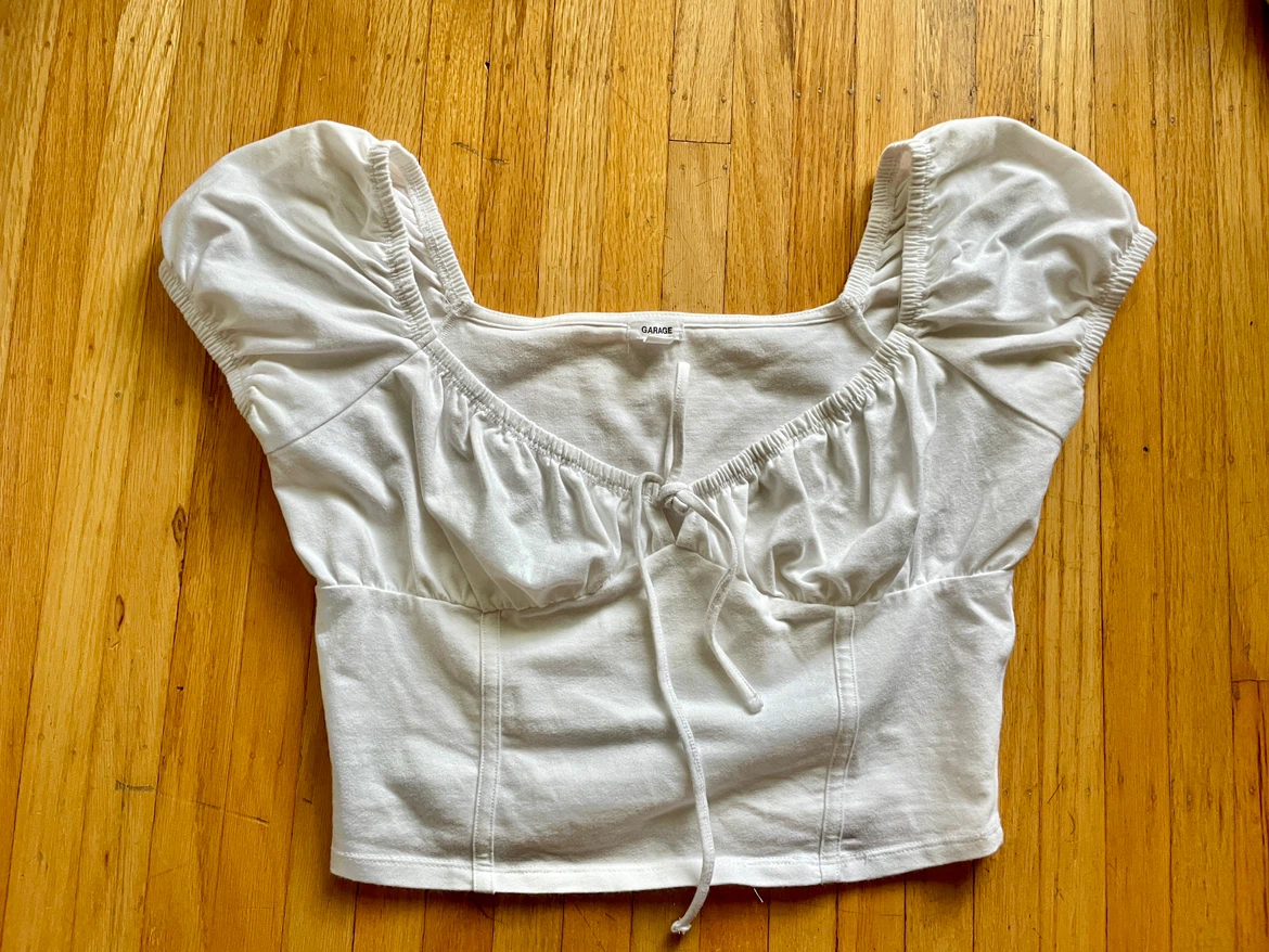 Garage White Puff Sleeve Tie-Front Top - photo 3