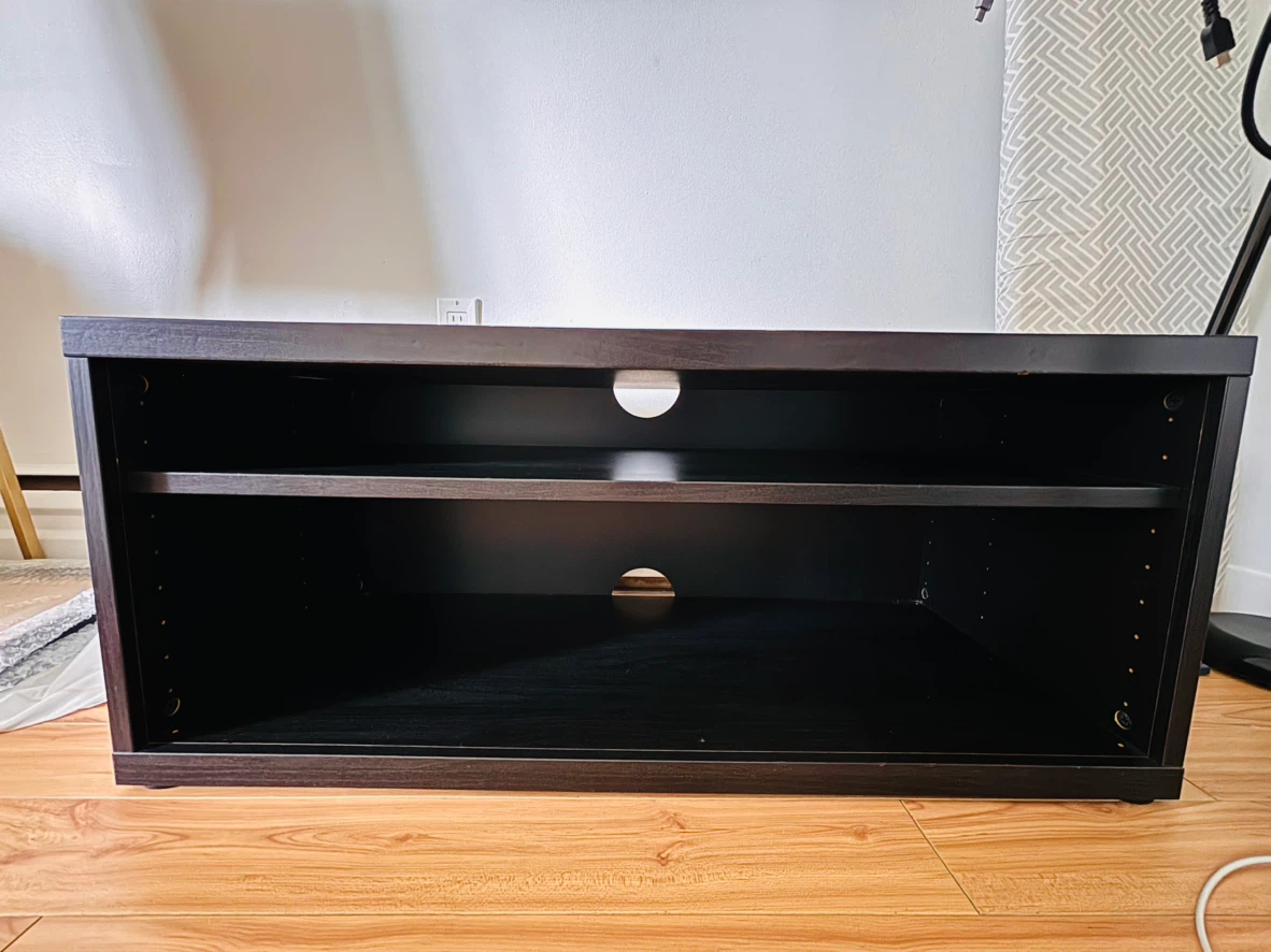 Dark Wood TV Stand with Shelves