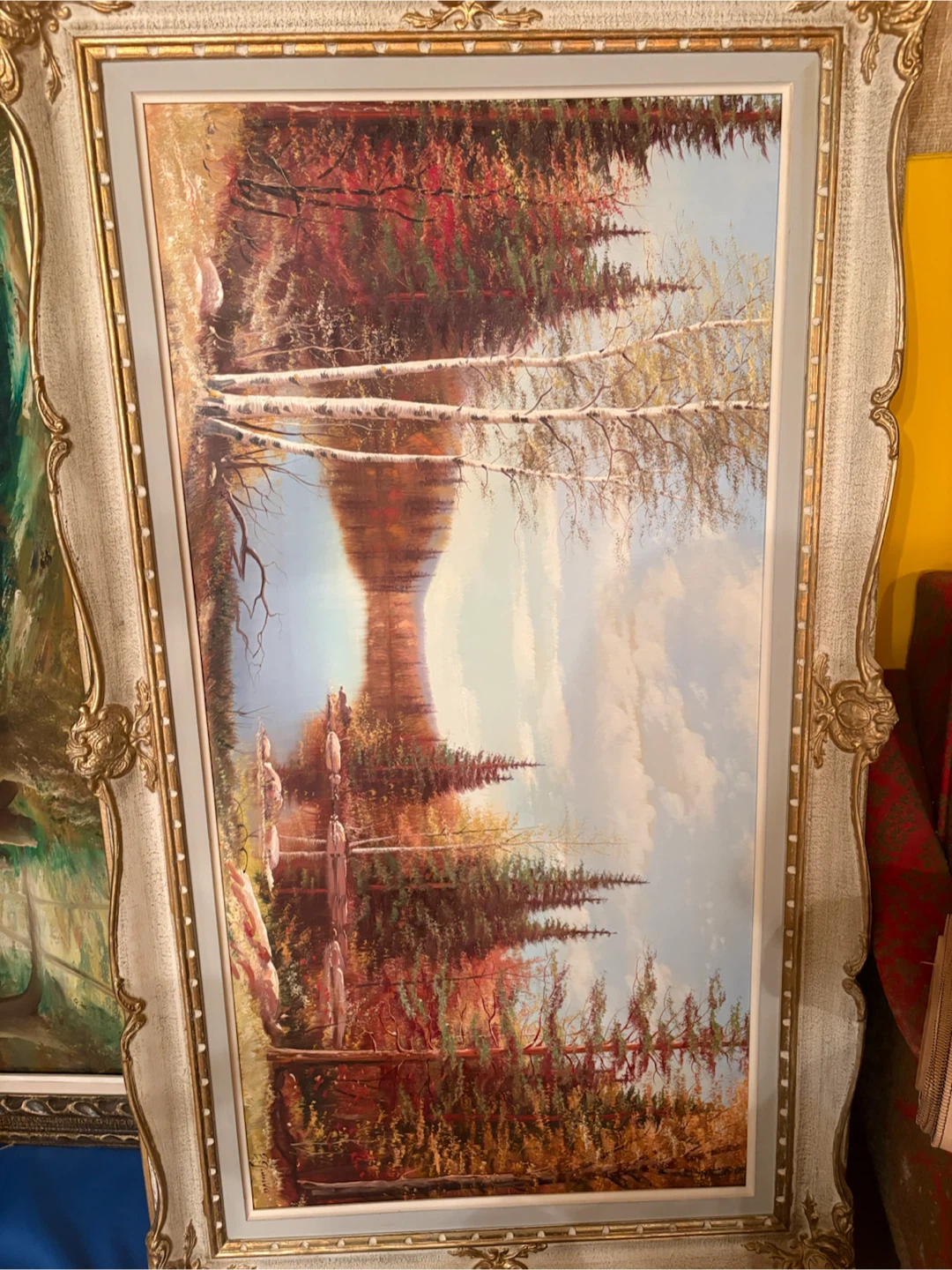 Autumn trees and lake view Oil artwork