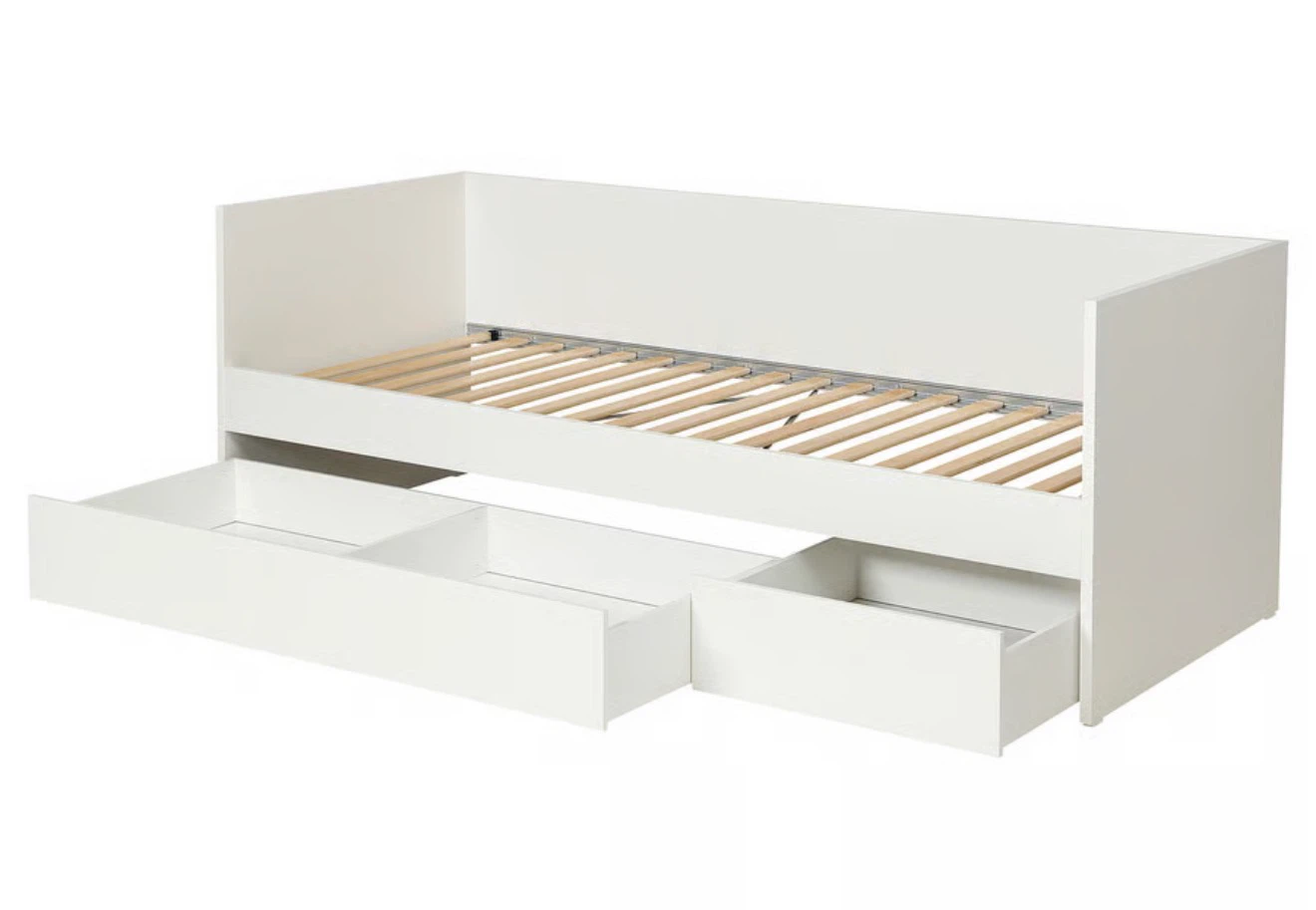 IKEA White Daybed frame with storage, Twin +Mattress+Bedding