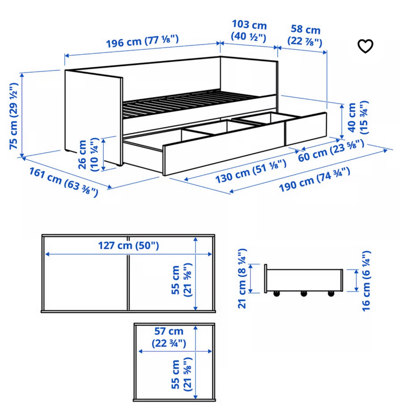 IKEA White Daybed frame with storage, Twin +Mattress+Bedding - photo 3