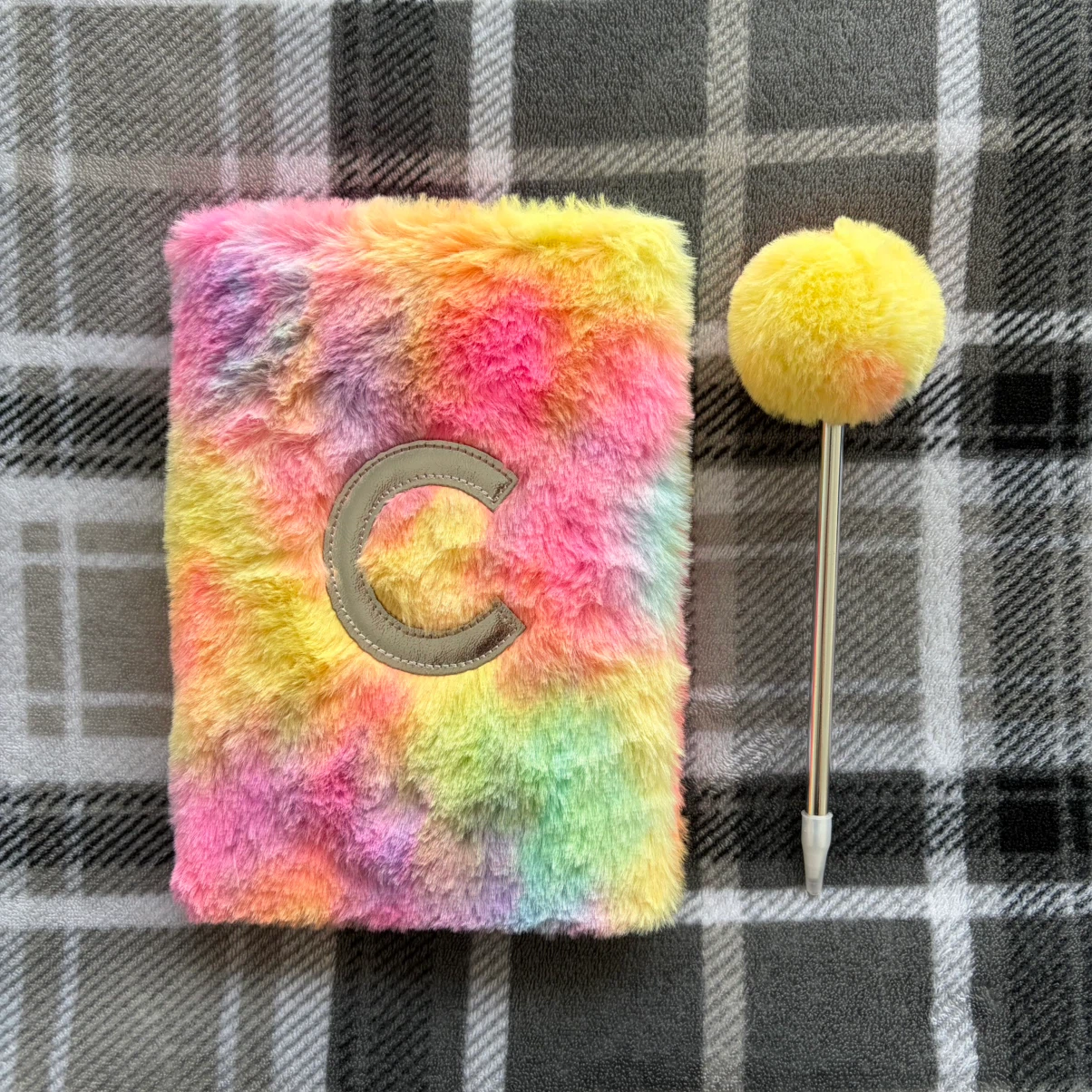Fuzzy Tie-Dye Notebook with Pom Pom Pen