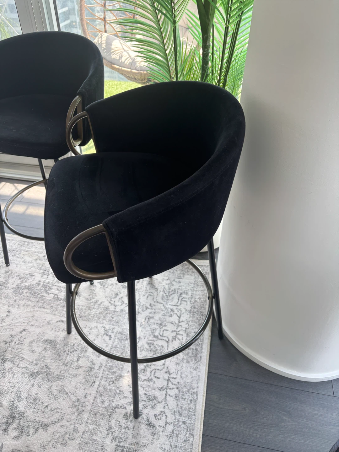 Black Velvet Bar Stools with Gold Accents