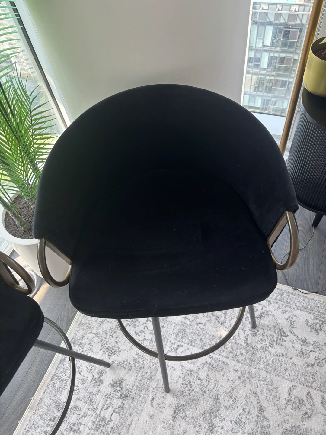 Black Velvet Bar Stools with Gold Accents - photo 2