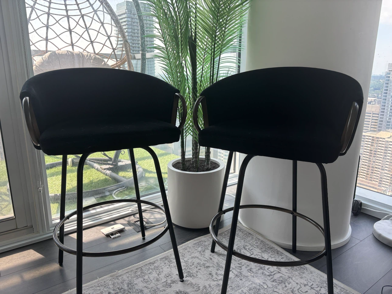 Black Velvet Bar Stools with Gold Accents - photo 3