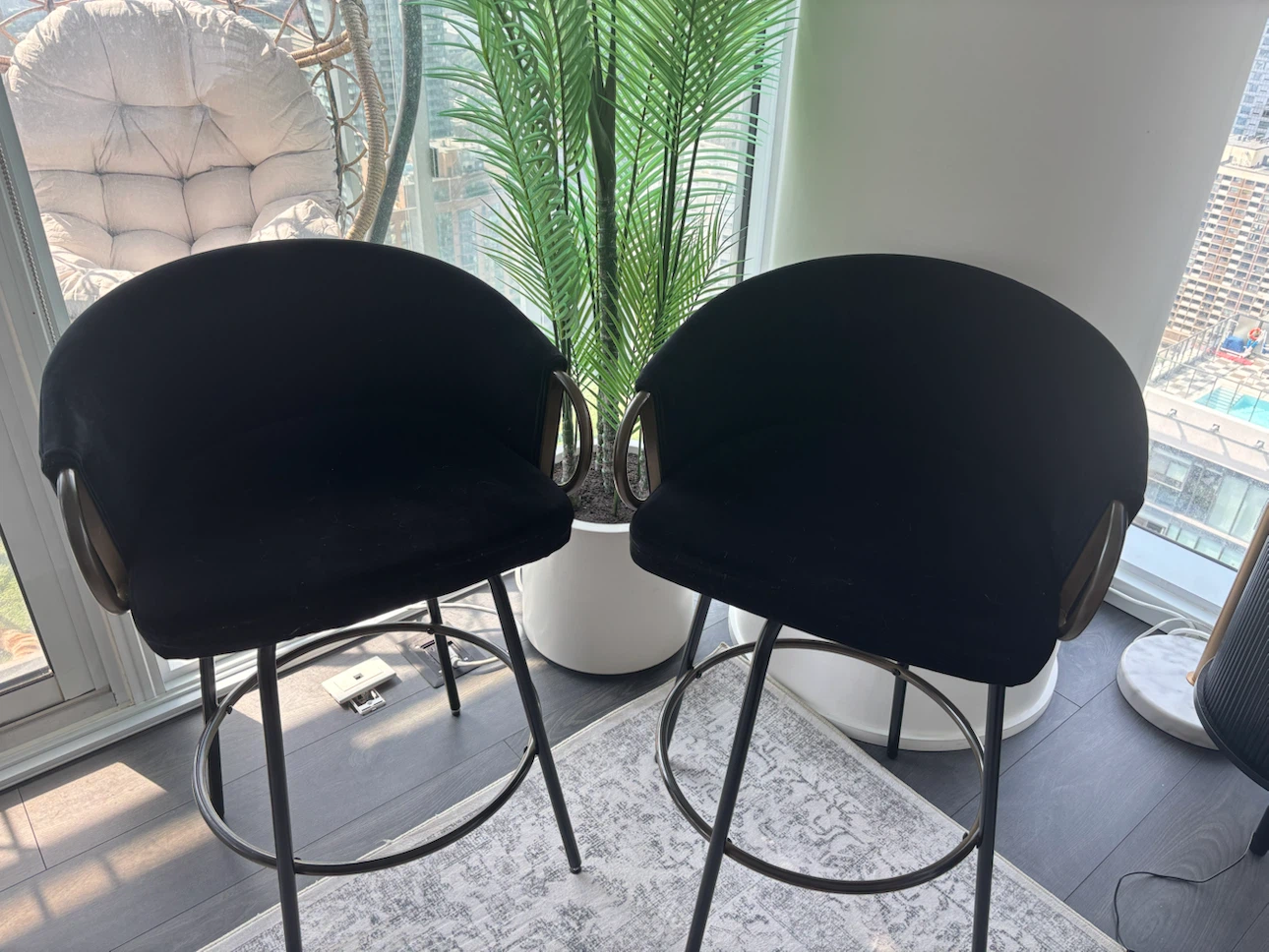 Black Velvet Bar Stools with Gold Accents - photo 4