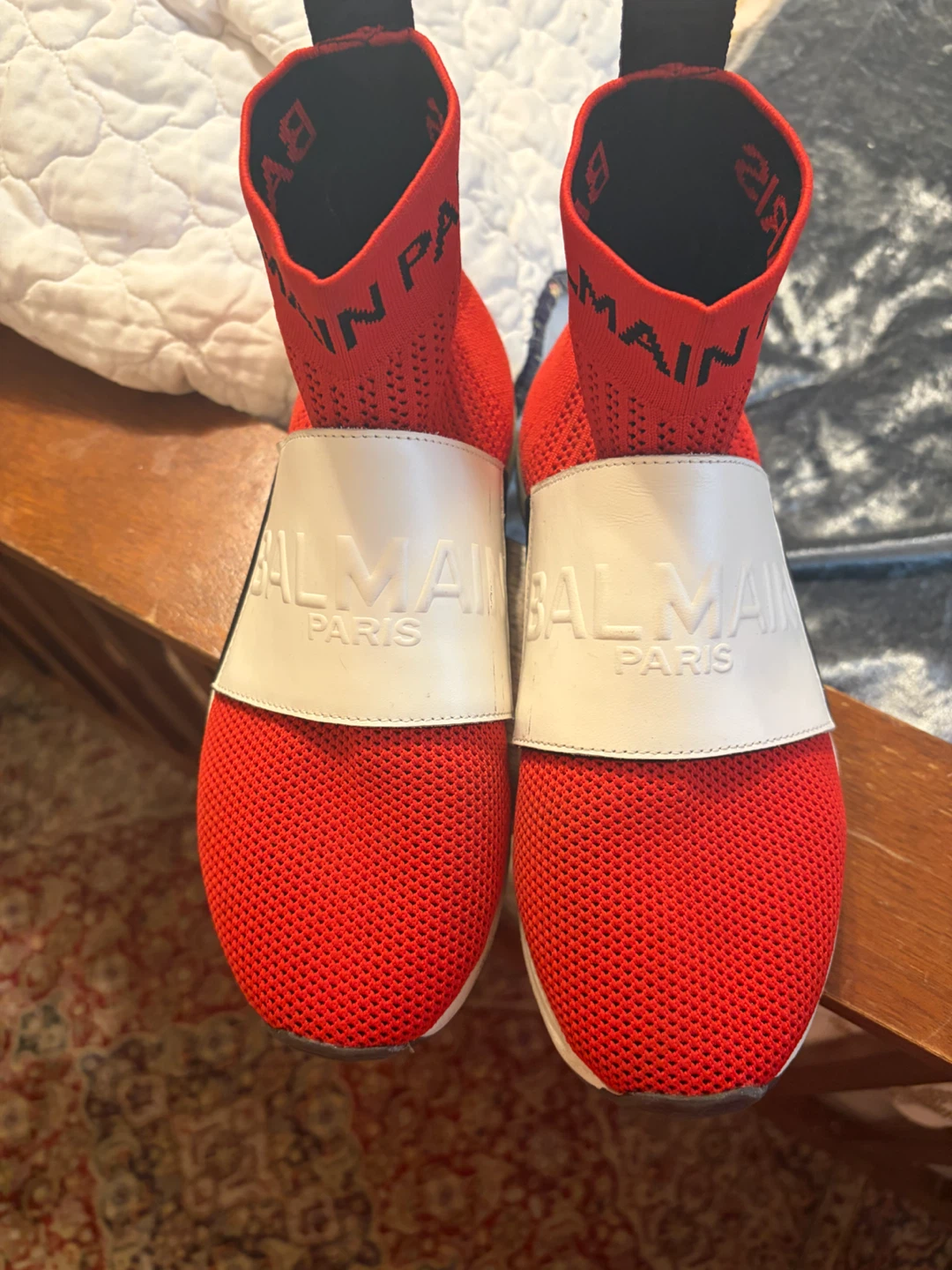 Balmain Paris Red Knit Sock Sneakers