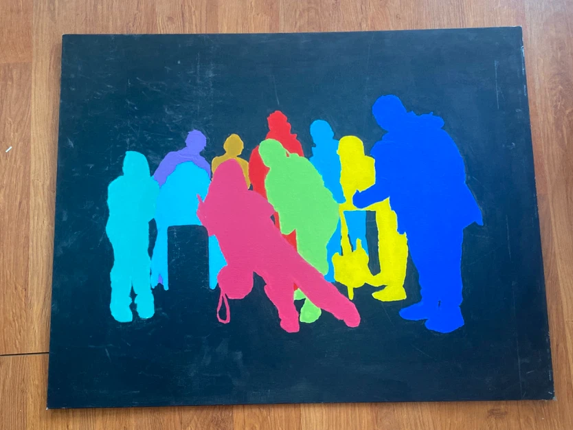 Colorful Silhouettes Painting on Black Canvas