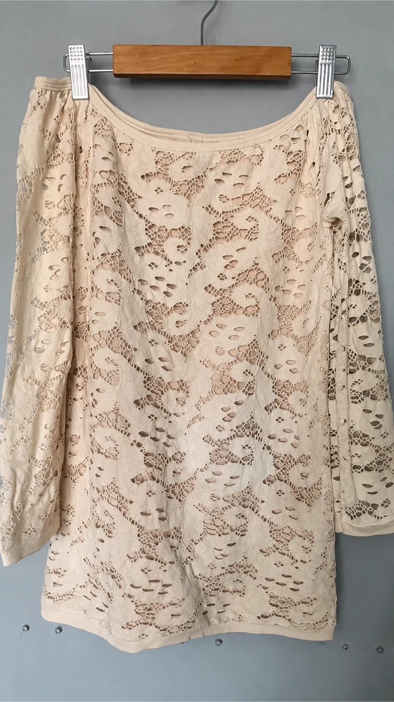 Cream Lace Off-the-Shoulder Sweater - photo 2