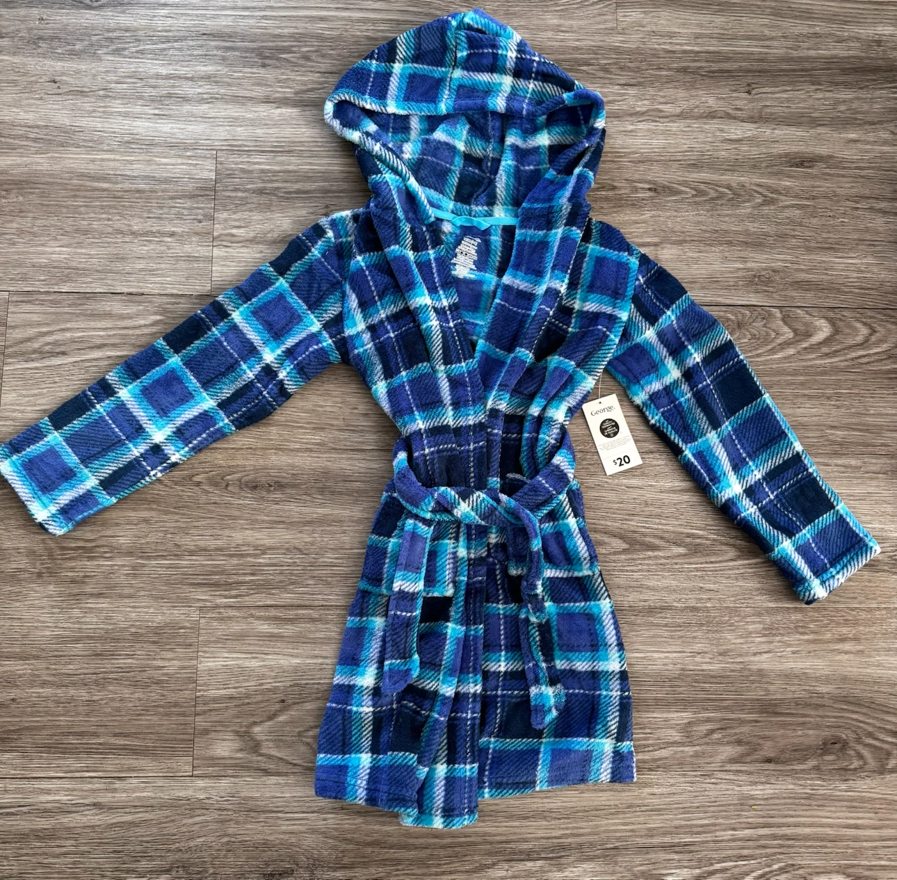 George Kids Plaid Fleece Hooded Robe