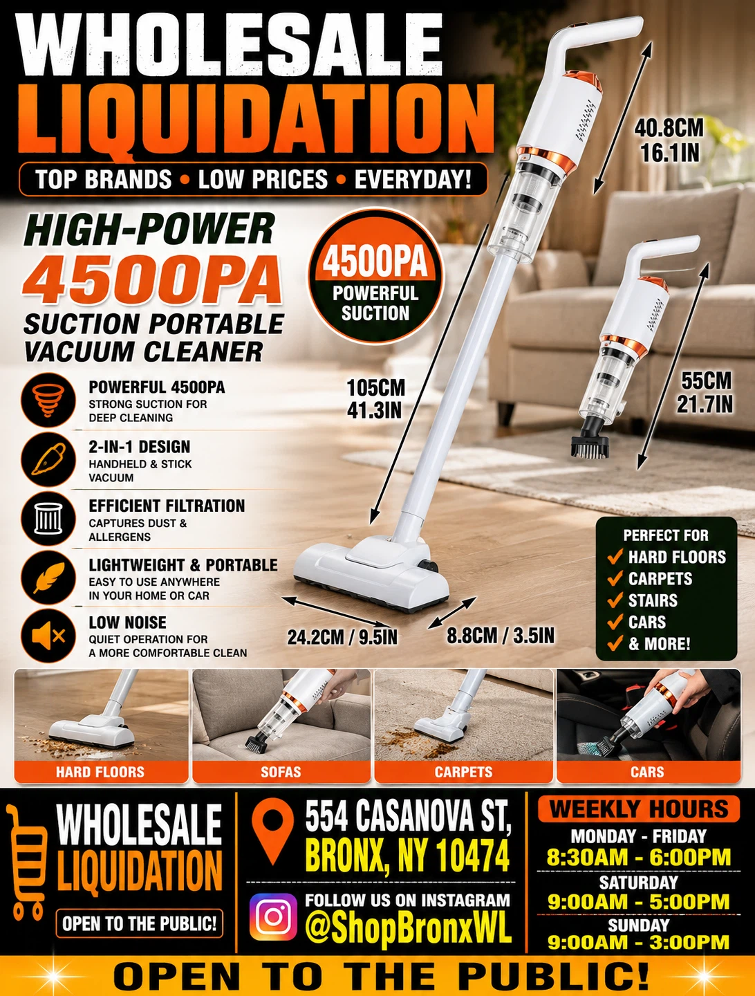 High-Power 4500PA Suction Portable Vacuum Cleaner