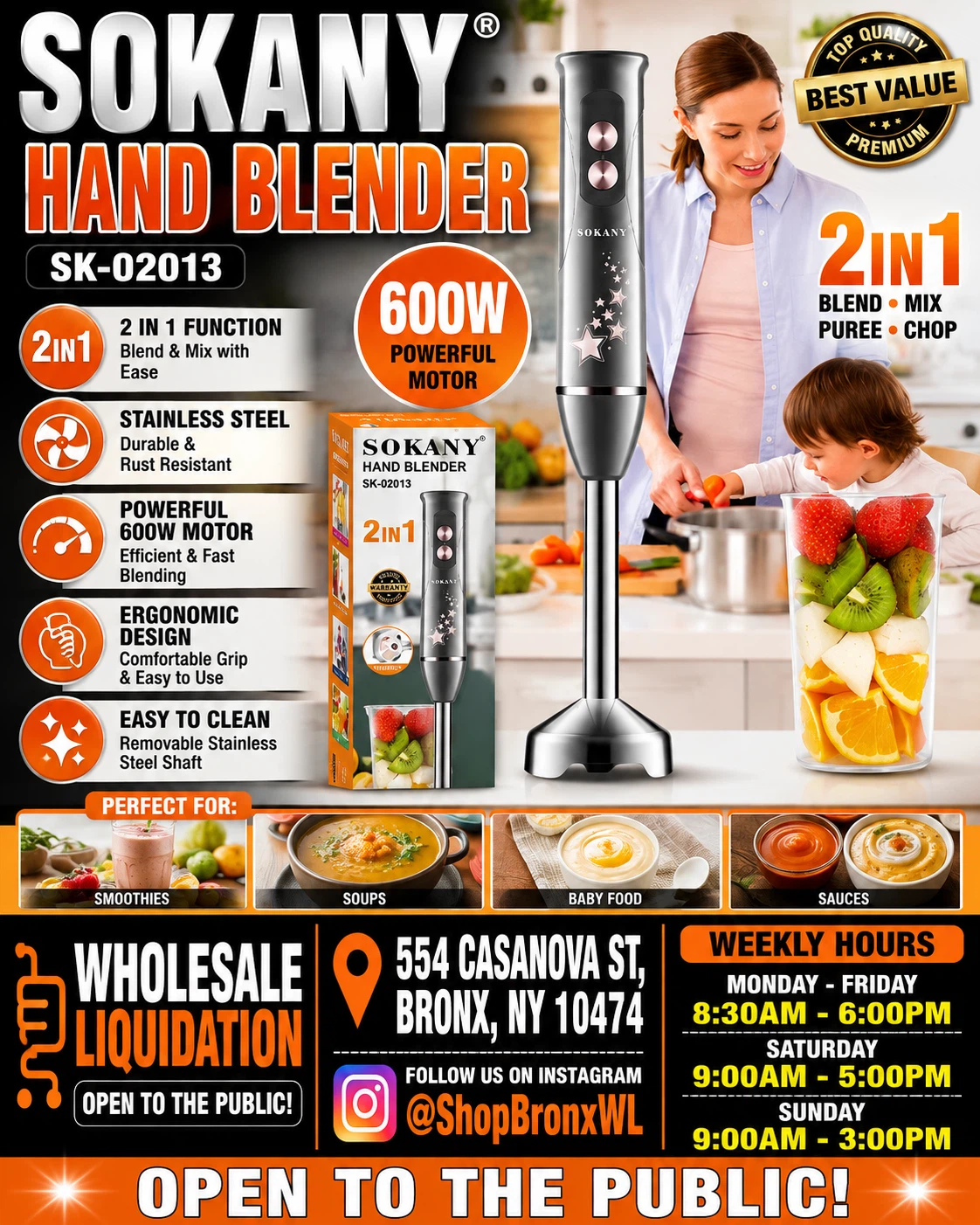 Sokany Hand Blender SK-02013 - 600W Power