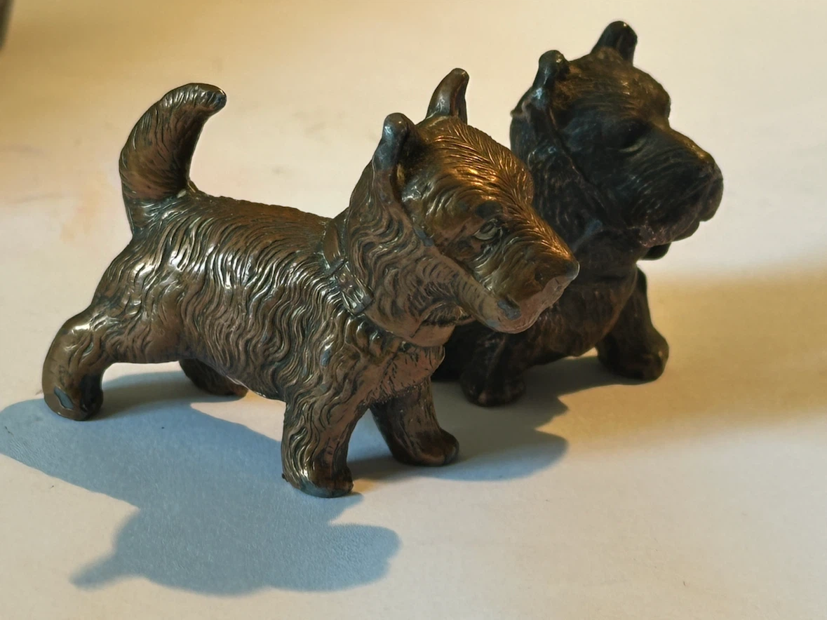 Antique Art Deco Bronze Scottie Dogs Pair 2”
