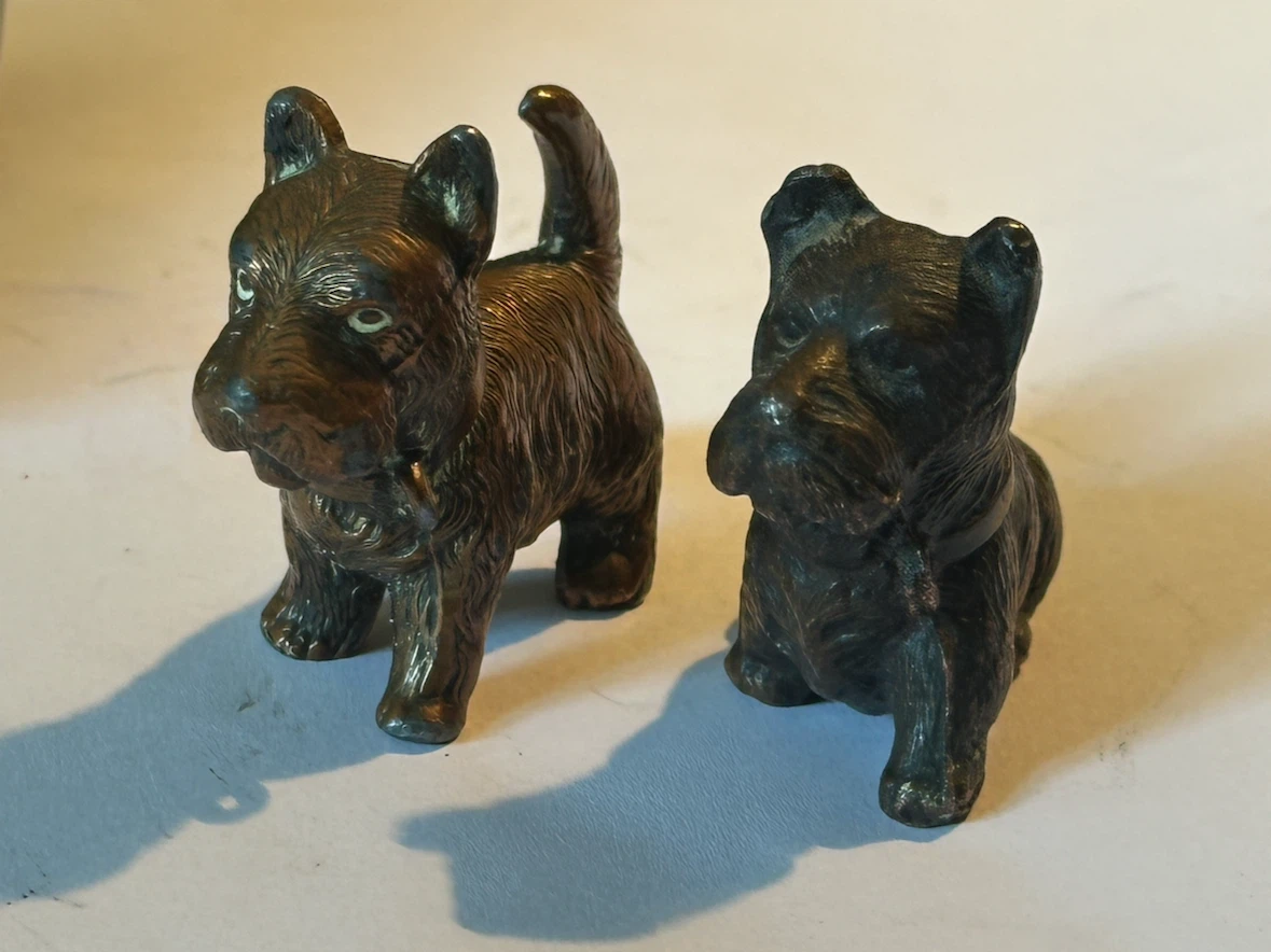 Antique Art Deco Bronze Scottie Dogs Pair 2” - photo 2