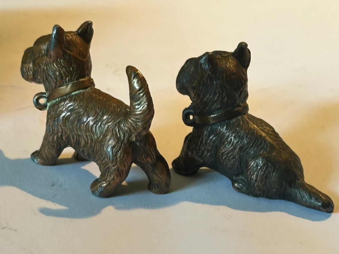 Antique Art Deco Bronze Scottie Dogs Pair 2” - photo 3