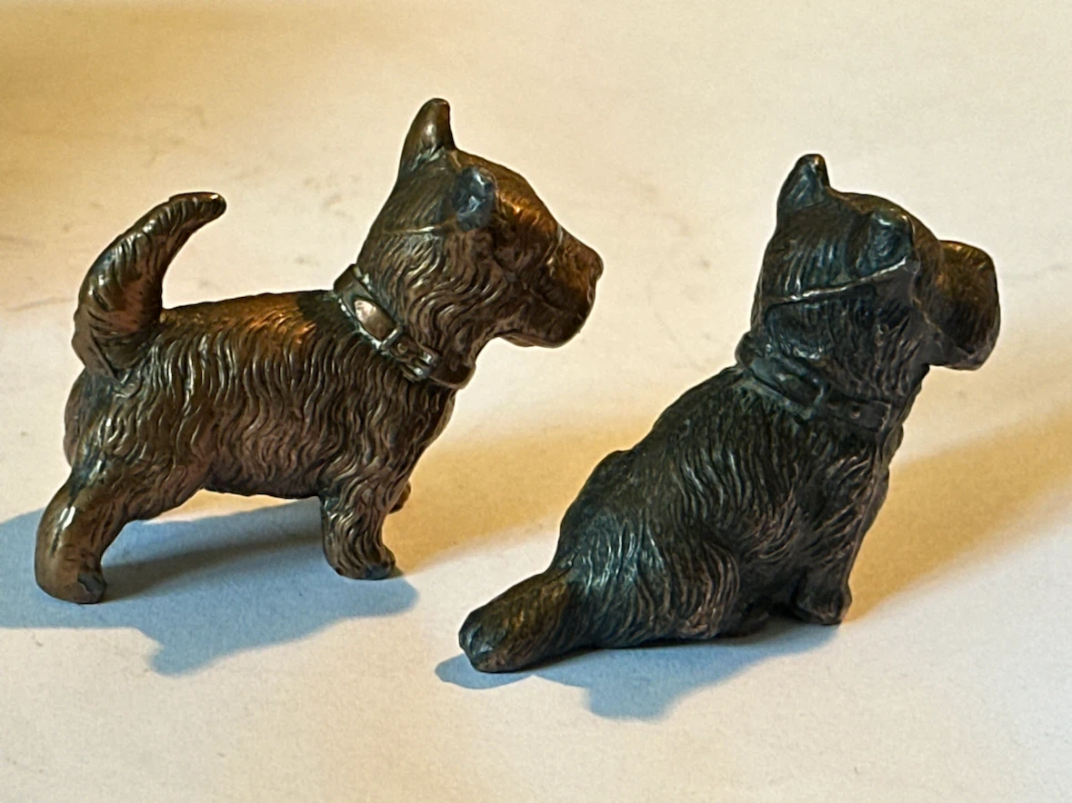 Antique Art Deco Bronze Scottie Dogs Pair 2” - photo 4