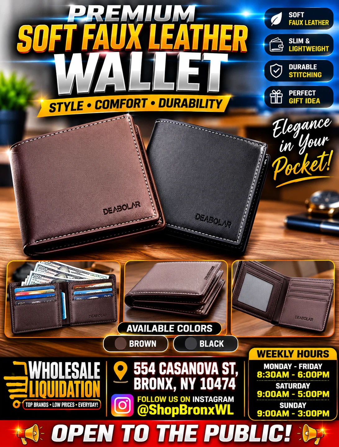 DEABOLAR Premium Soft Faux Leather Wallet