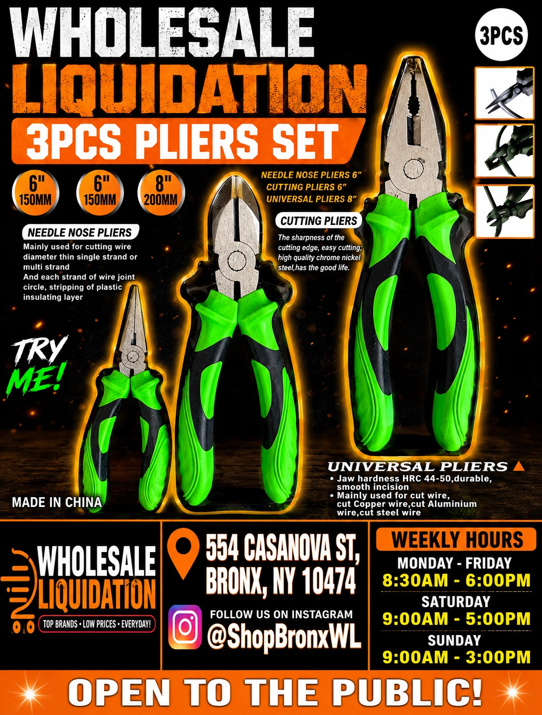 3 Piece Pliers Set - 6" & 8"